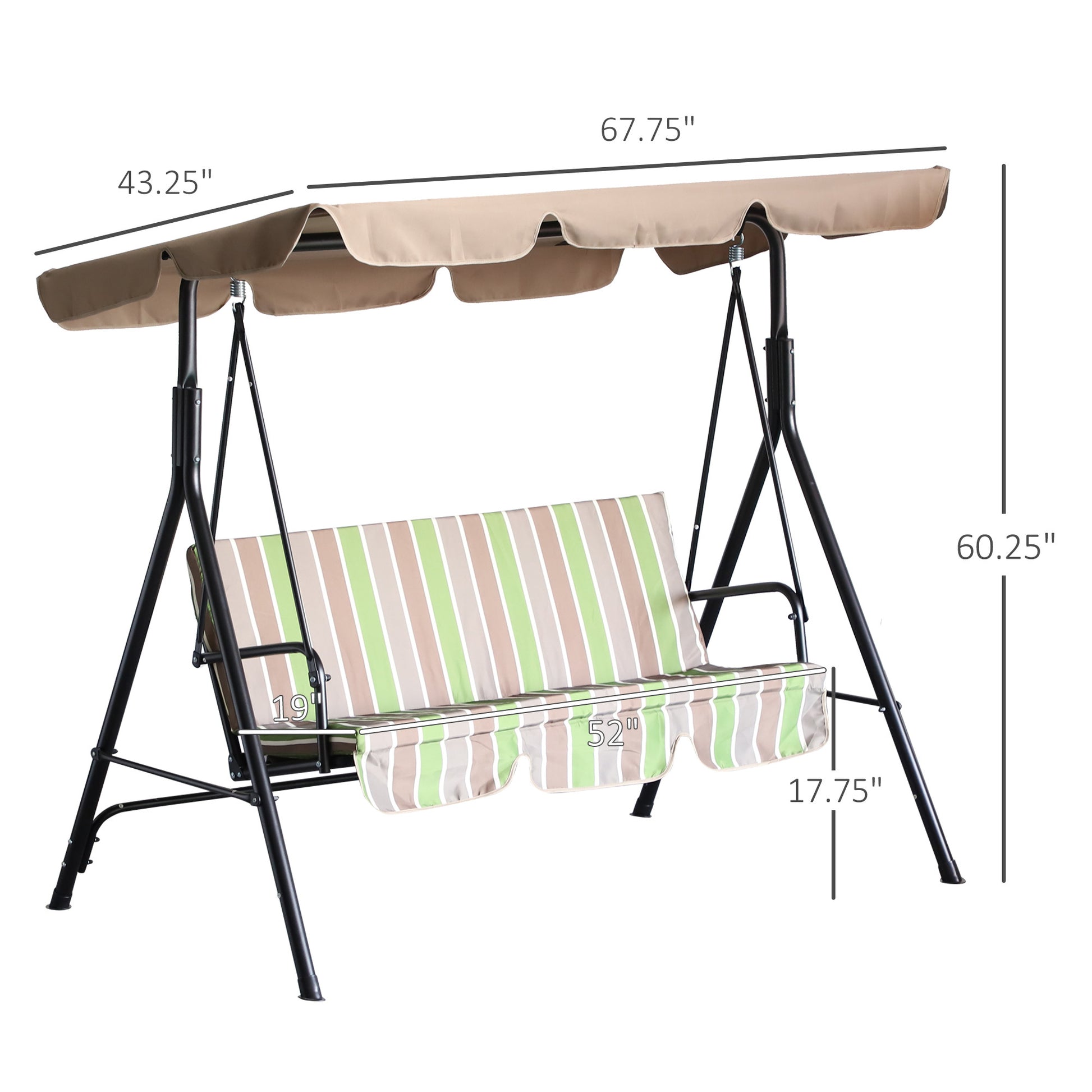 Outsunny 3 Seat Outdoor Patio Swing Chair with multicolor-steel