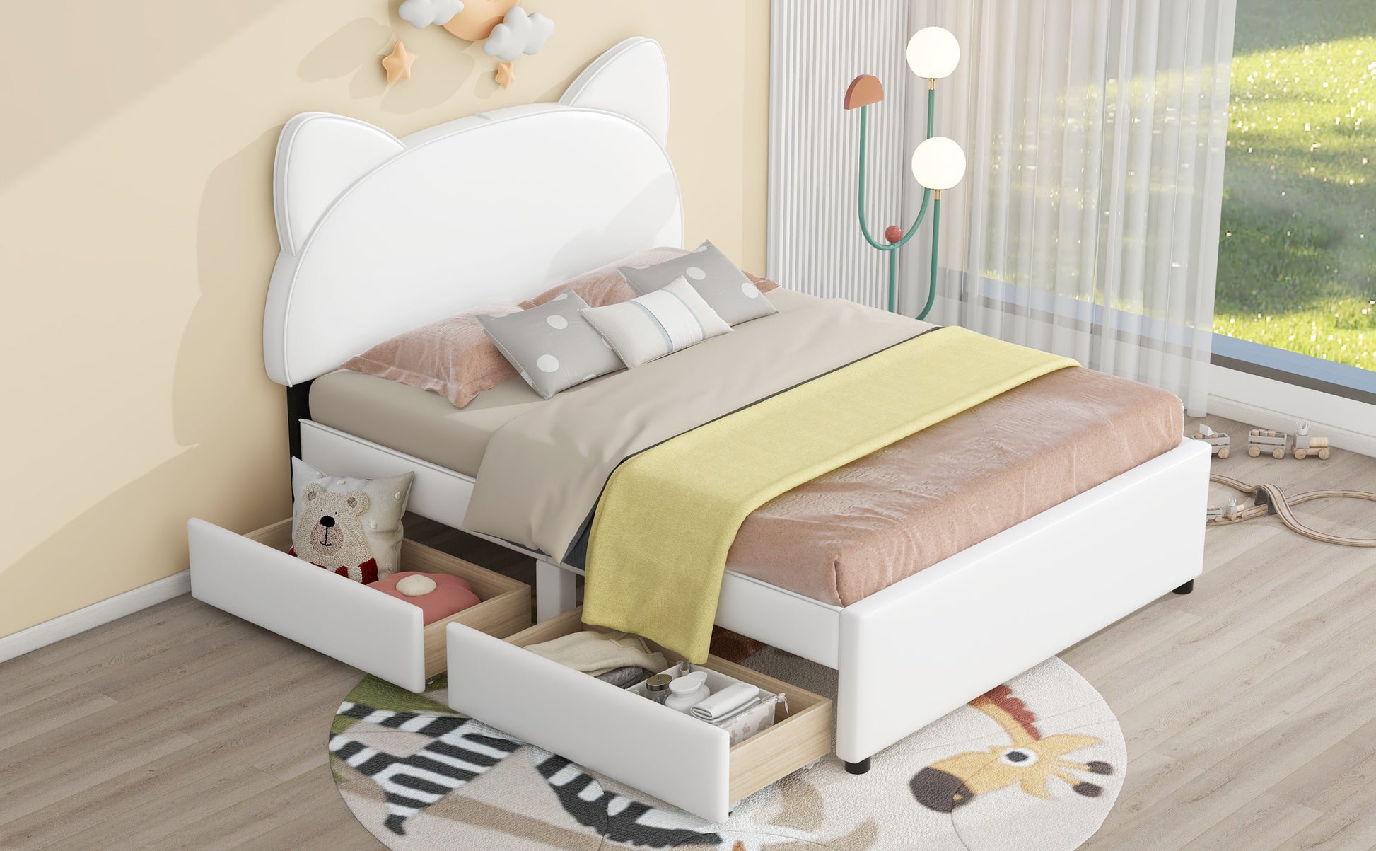 Full Size Upholstered Platform Bed with Cartoon Ears box spring not