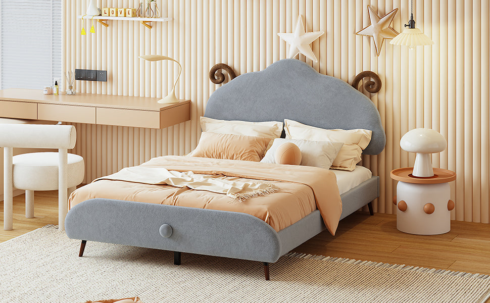 Full Size Upholstered Platform Bed With Sheep