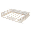 Wood Full Size Upholstered Platform Bed with Guardrail box spring not required-full-beige-wood-bed