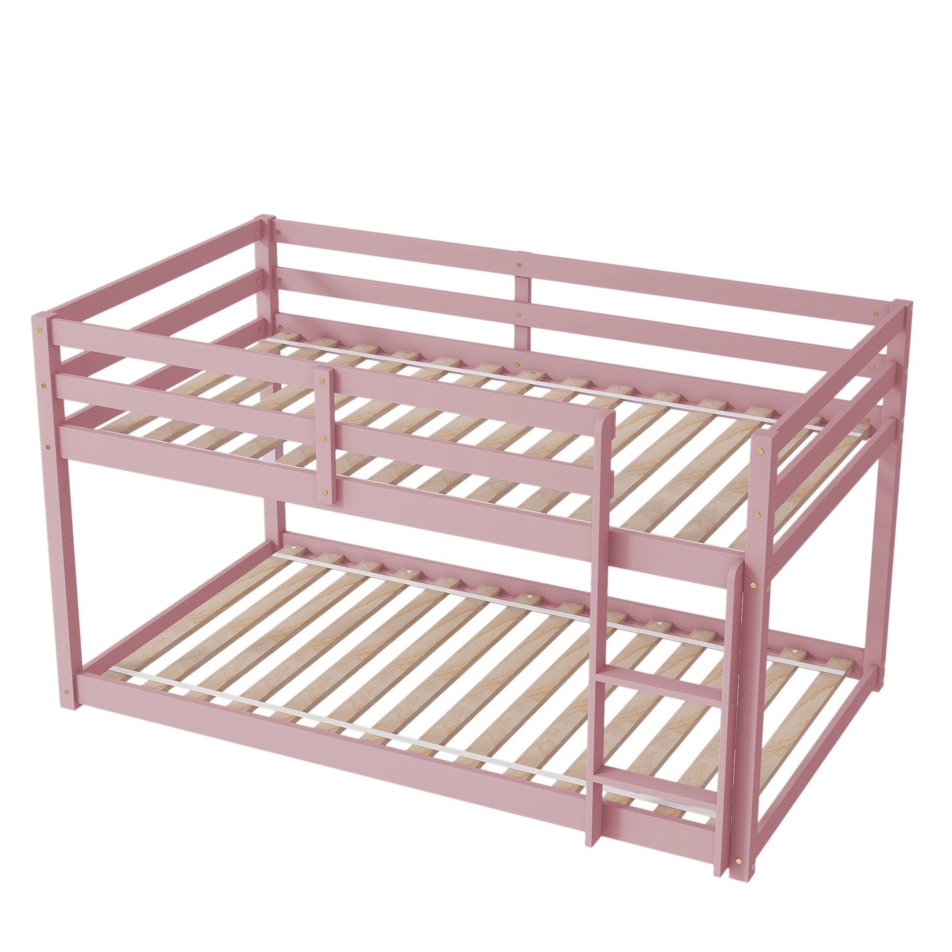 Twin Over Twin Floor Bunk Bed,Pink - Twin Pink