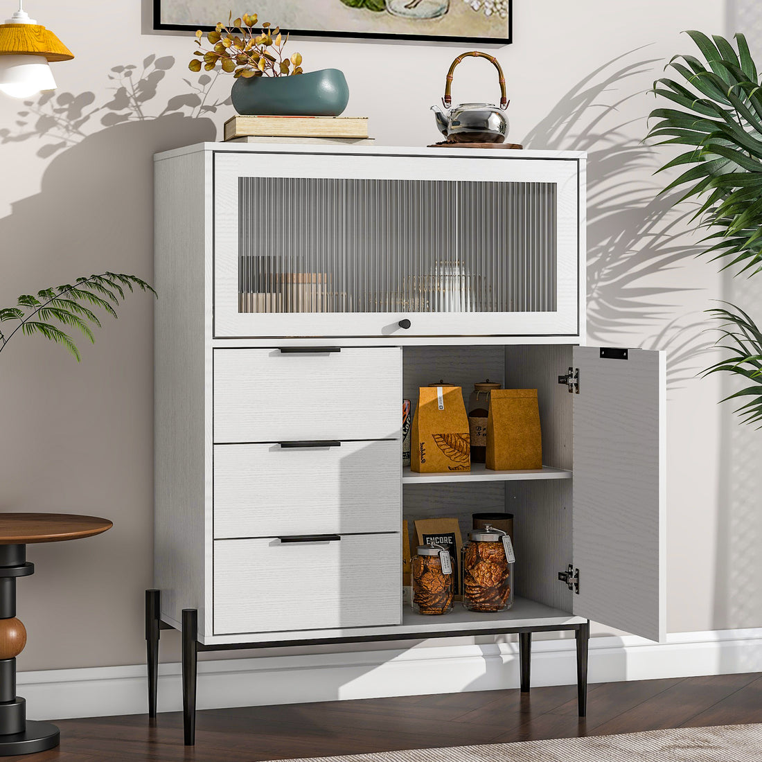 Sideboard With 3 Drawers ,1 Door And 1 Glass Door