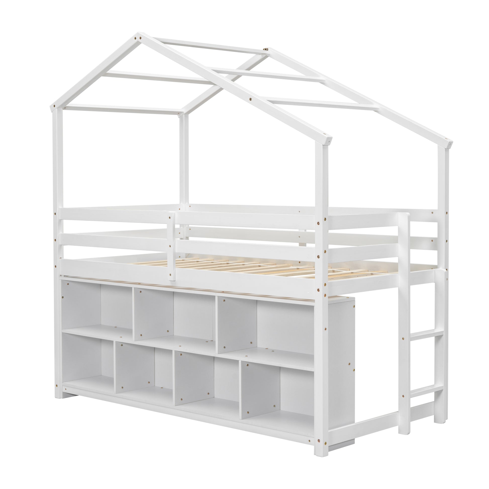 Twin House Loft Bed With Roof Frame, Under Bed -