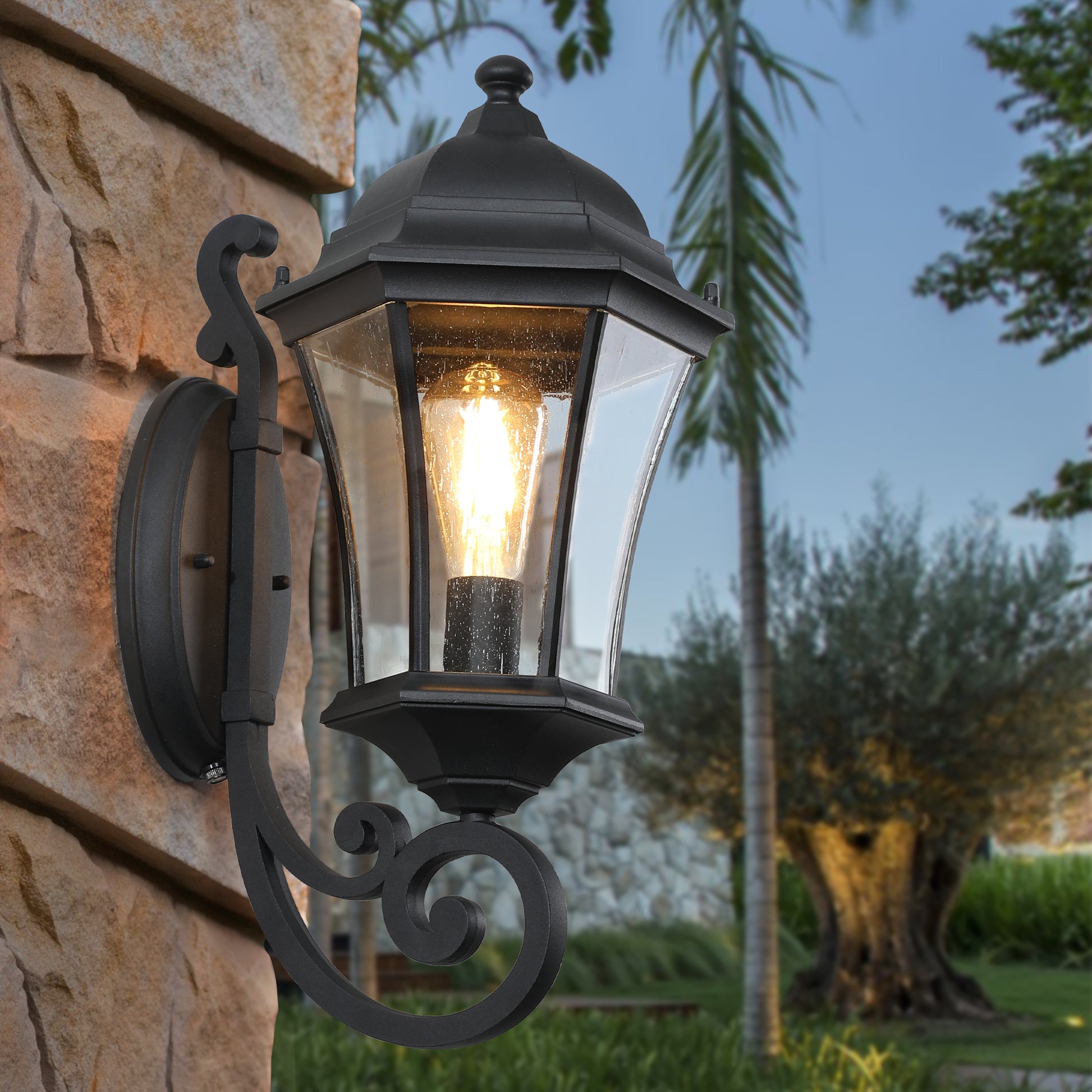 Outdoor Waterproof Glass Retro Wall Lamp 2 pack black-traditional-acrylic