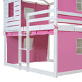 Full Size Bunk Wood House Bed With Tent, Pink