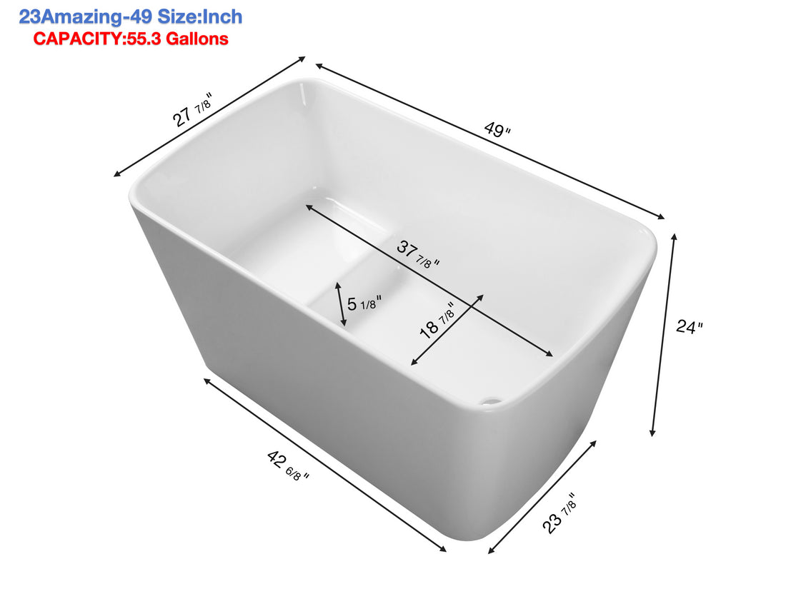 Sleek White Acrylic Freestanding Soaking Bathtub,