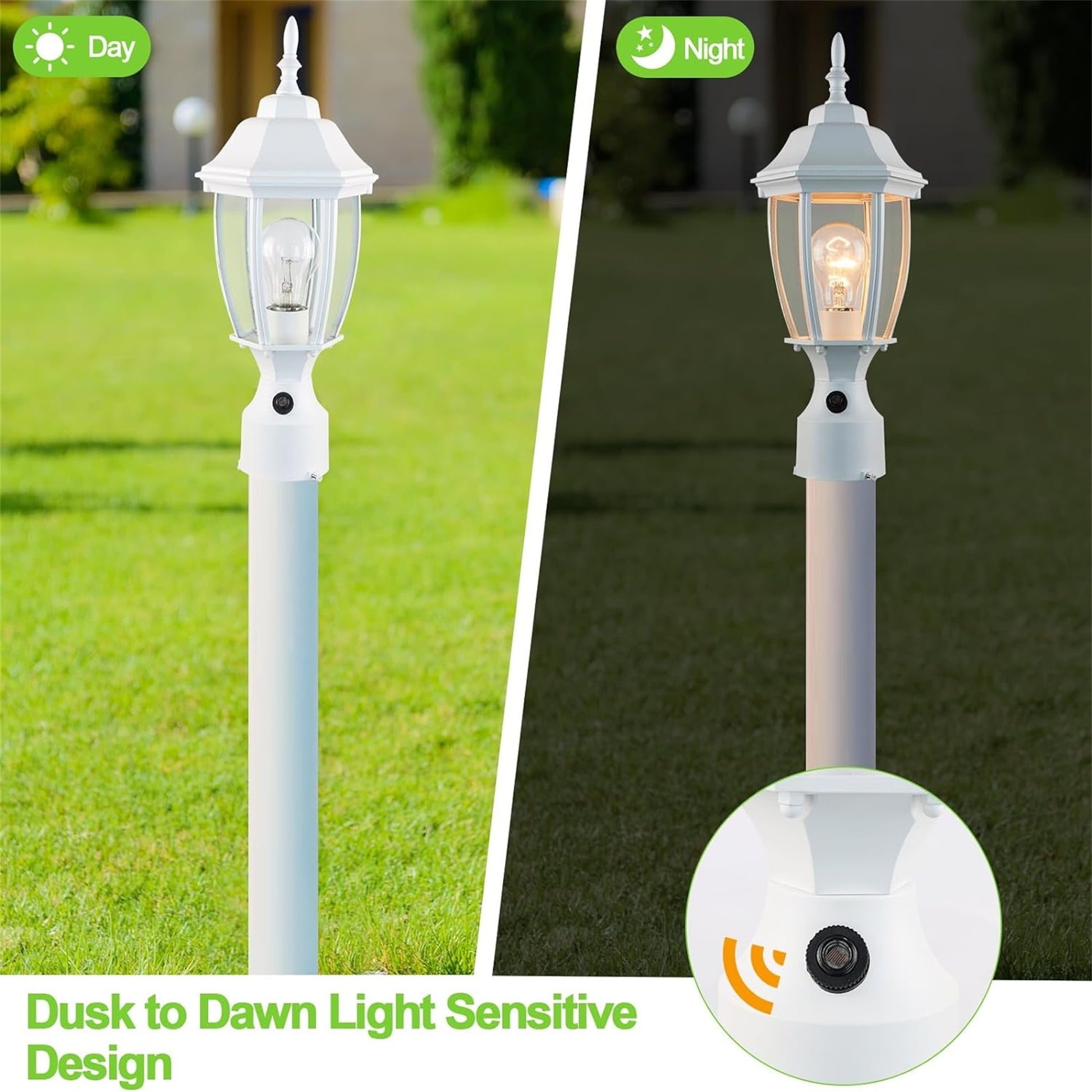 Dusk To Dawn Outdoor 16" White Post Light Fixture