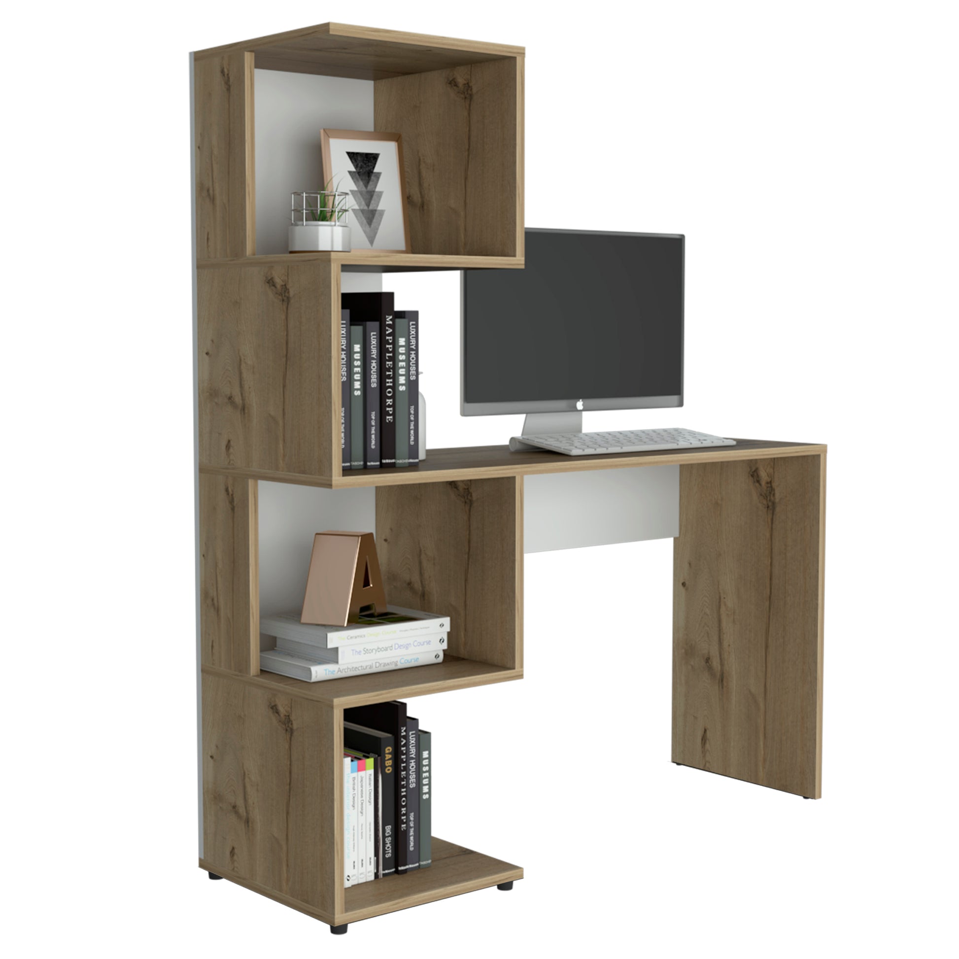 Vik Desk With Storage Cabinets, Four Shelves -