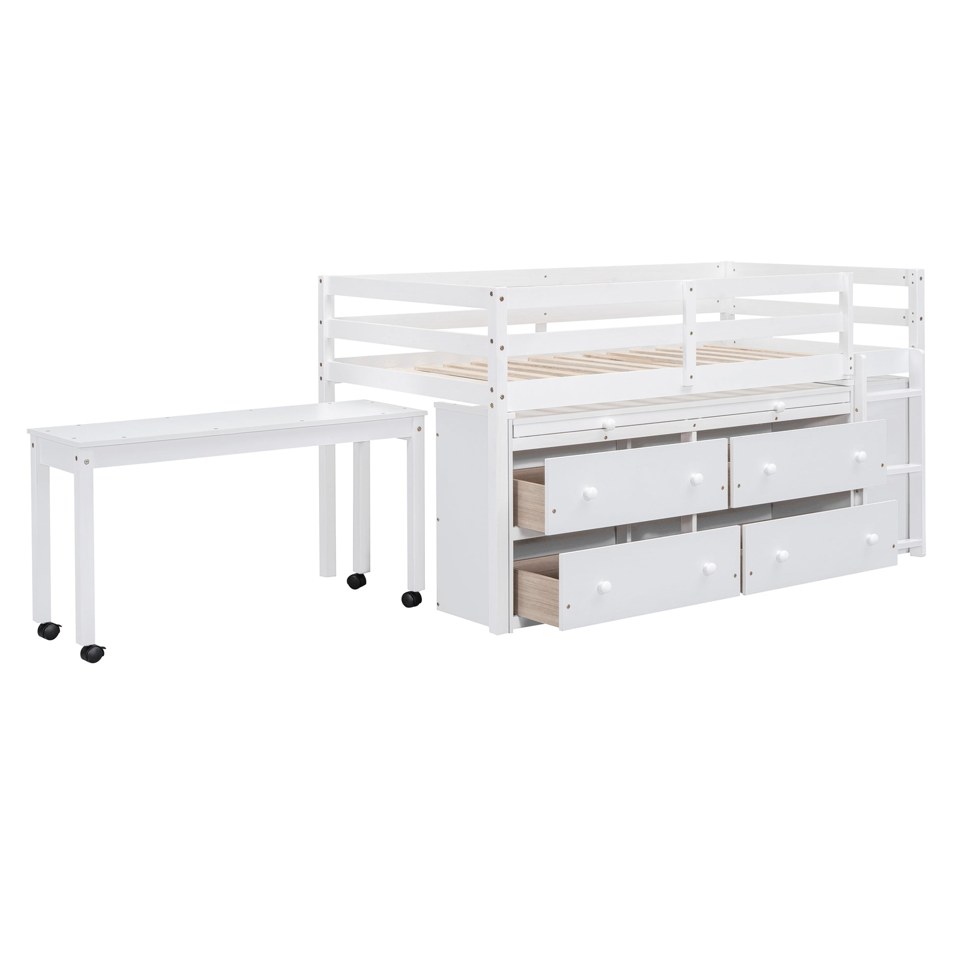 Twin Size Loft Bed With Retractable Writing Desk