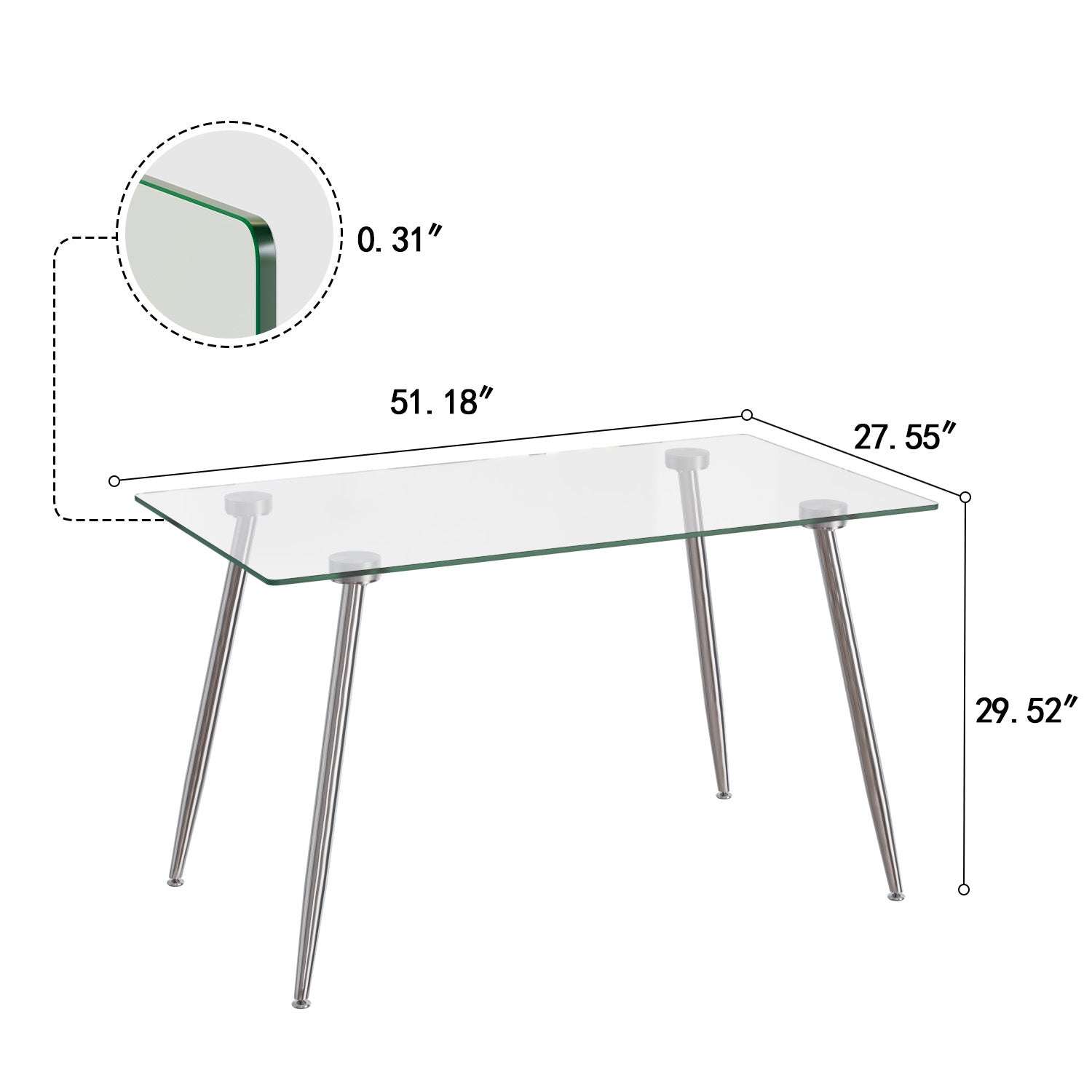 51 Inch Glass Dining Table Set For 4, Dining