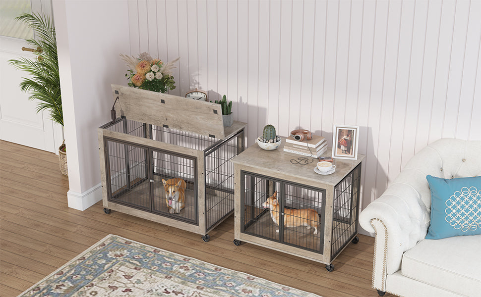 Furniture Style Dog Crate Side Table On Wheels