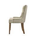 Beige And Salvaged Oak Tufted Back Parson Chairs