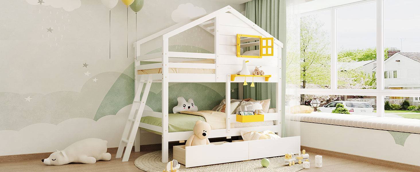 Twin Over Twin Bunk Bed With 2 Drawers, 1 Storage