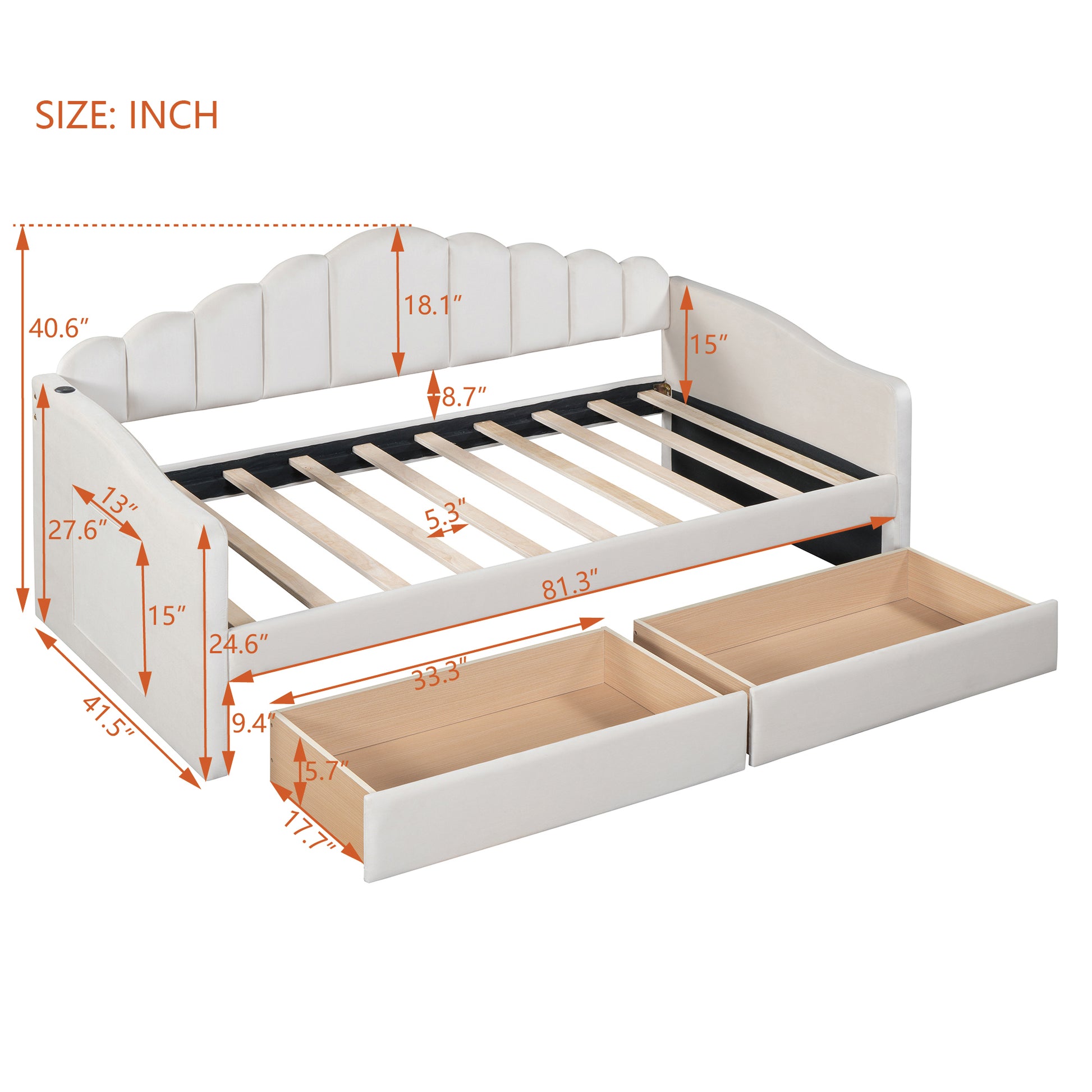 Twin Size Upholstered Daybed With 2 Drawers