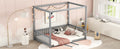 Full Size Canopy Frame Floor Bed With Fence -