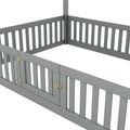 Full Size Wood House Bed With Fence And Door,