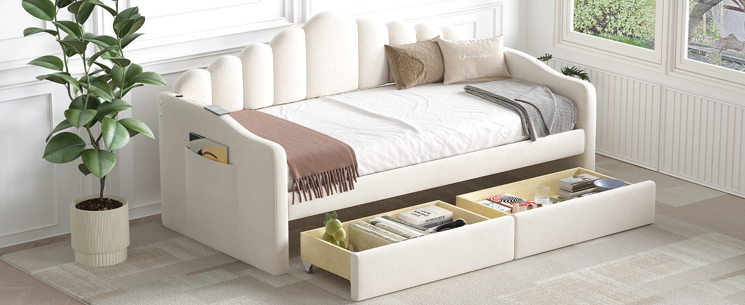 Twin Size Upholstered Daybed With 2 Drawers