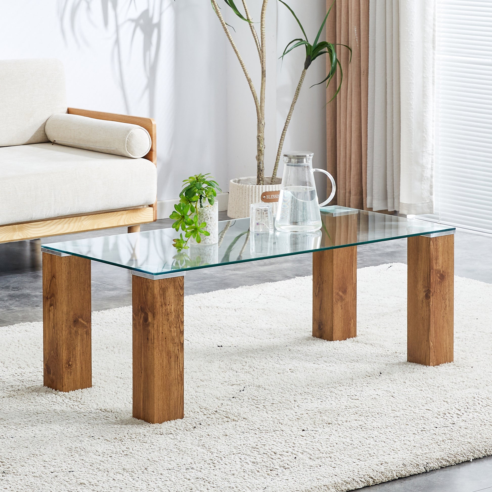 Glass Top Coffee Table,Tea Table, With Mdf Legs -