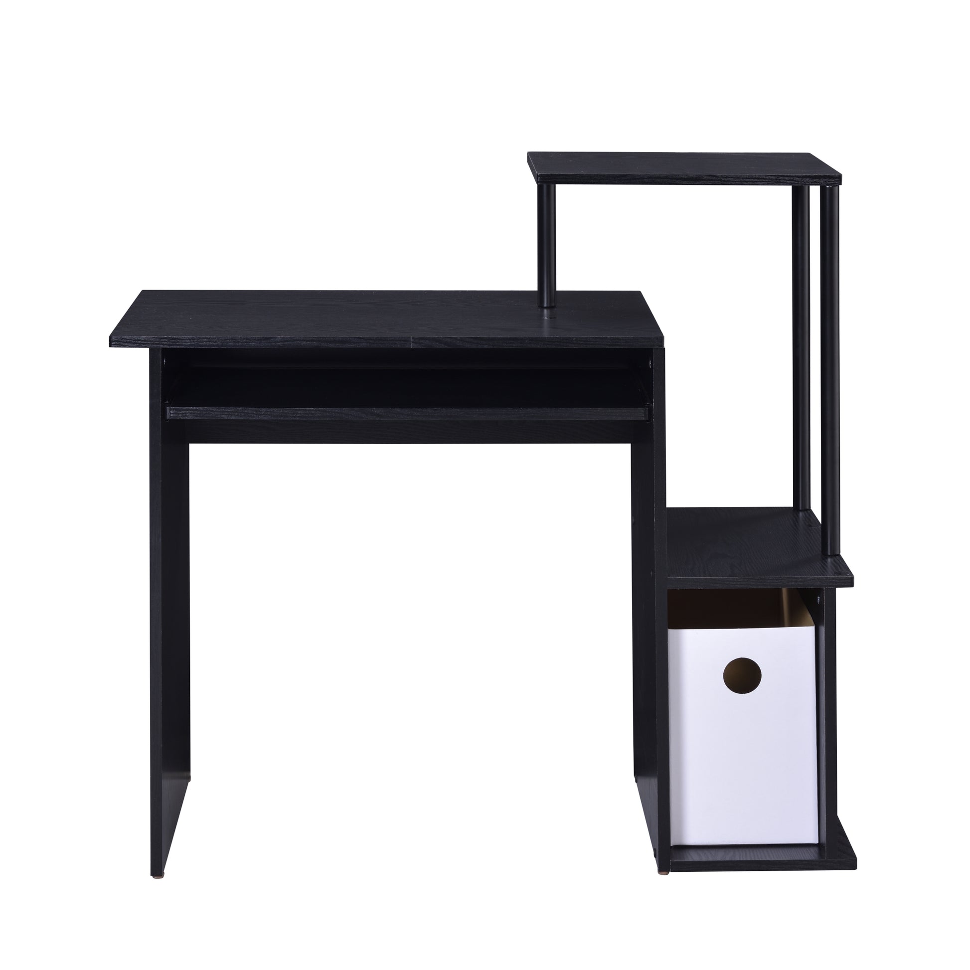 Black Computer Desk With Keyboard Tray And Open -