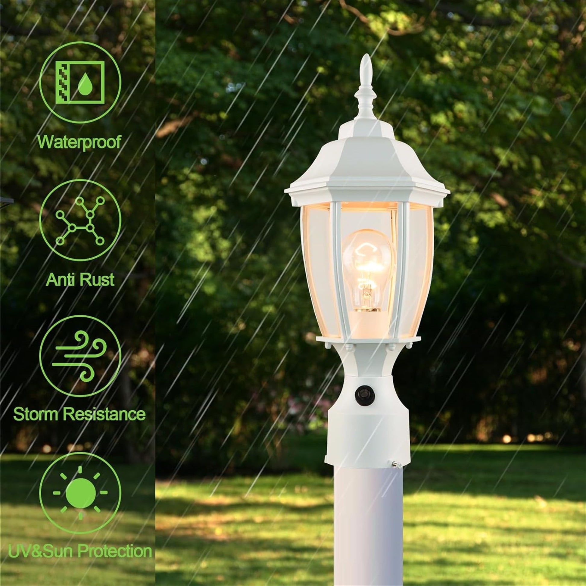 Dusk To Dawn Outdoor 16" White Post Light Fixture