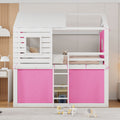 Full Size Bunk Wood House Bed With Tent, Pink