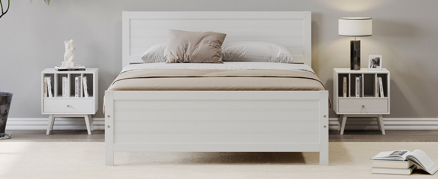 Wood Platform Bed Frame With Headboard, Mattress