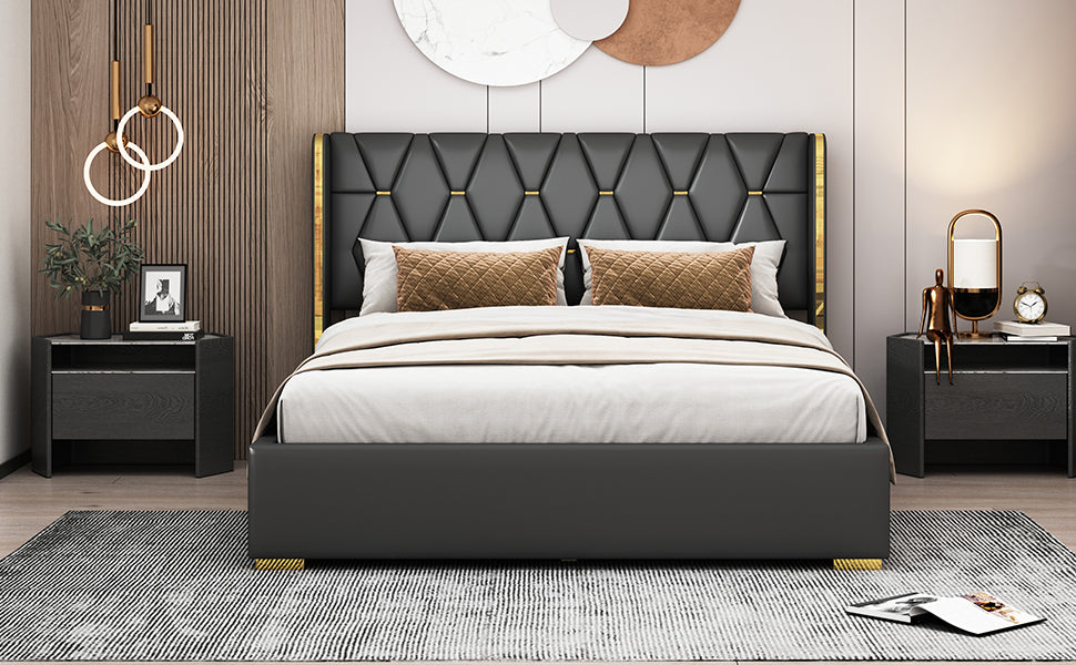 Queen Size Upholstered Platform Bed With Metal