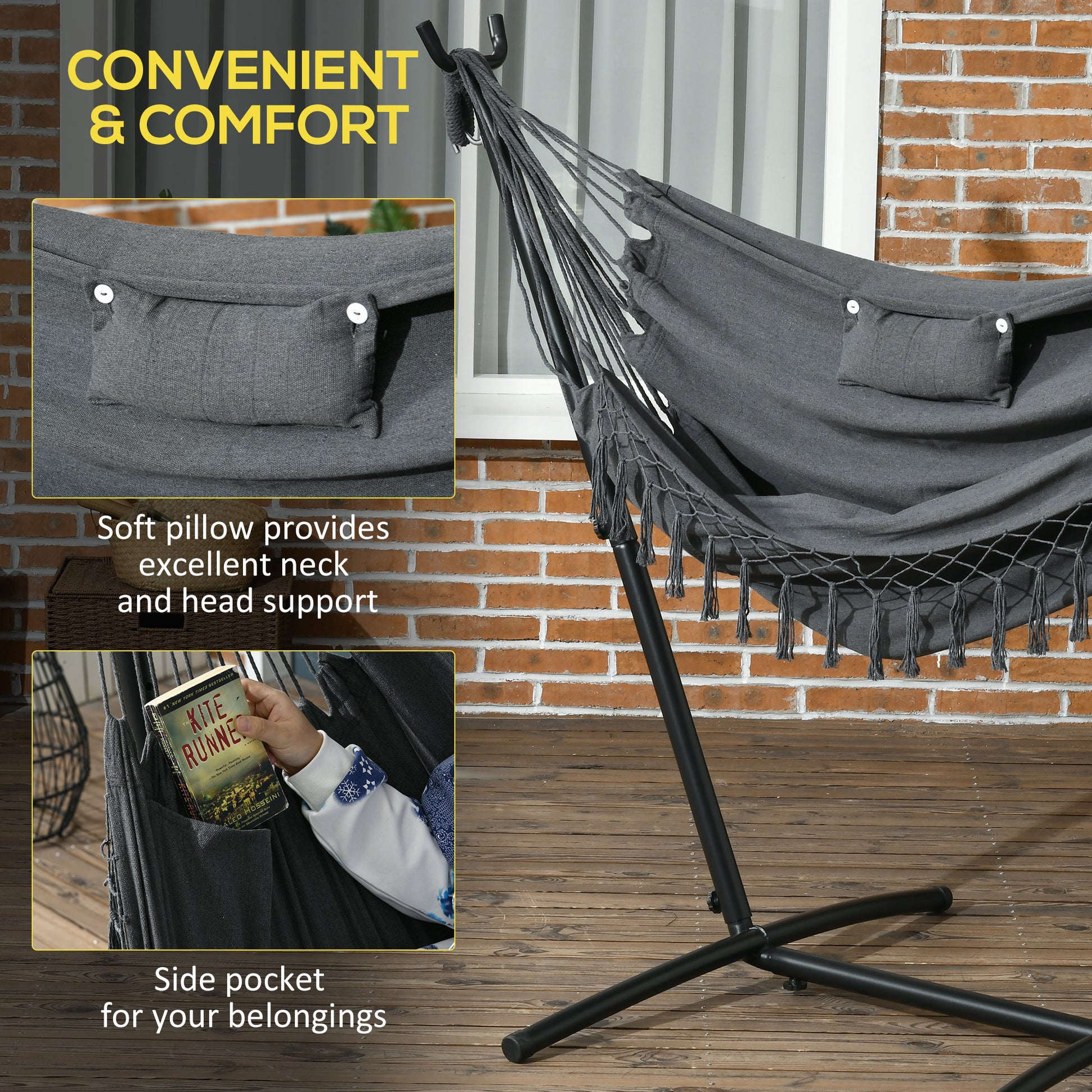 Outsunny Patio Hammock Chair with Stand, Outdoor gray-steel