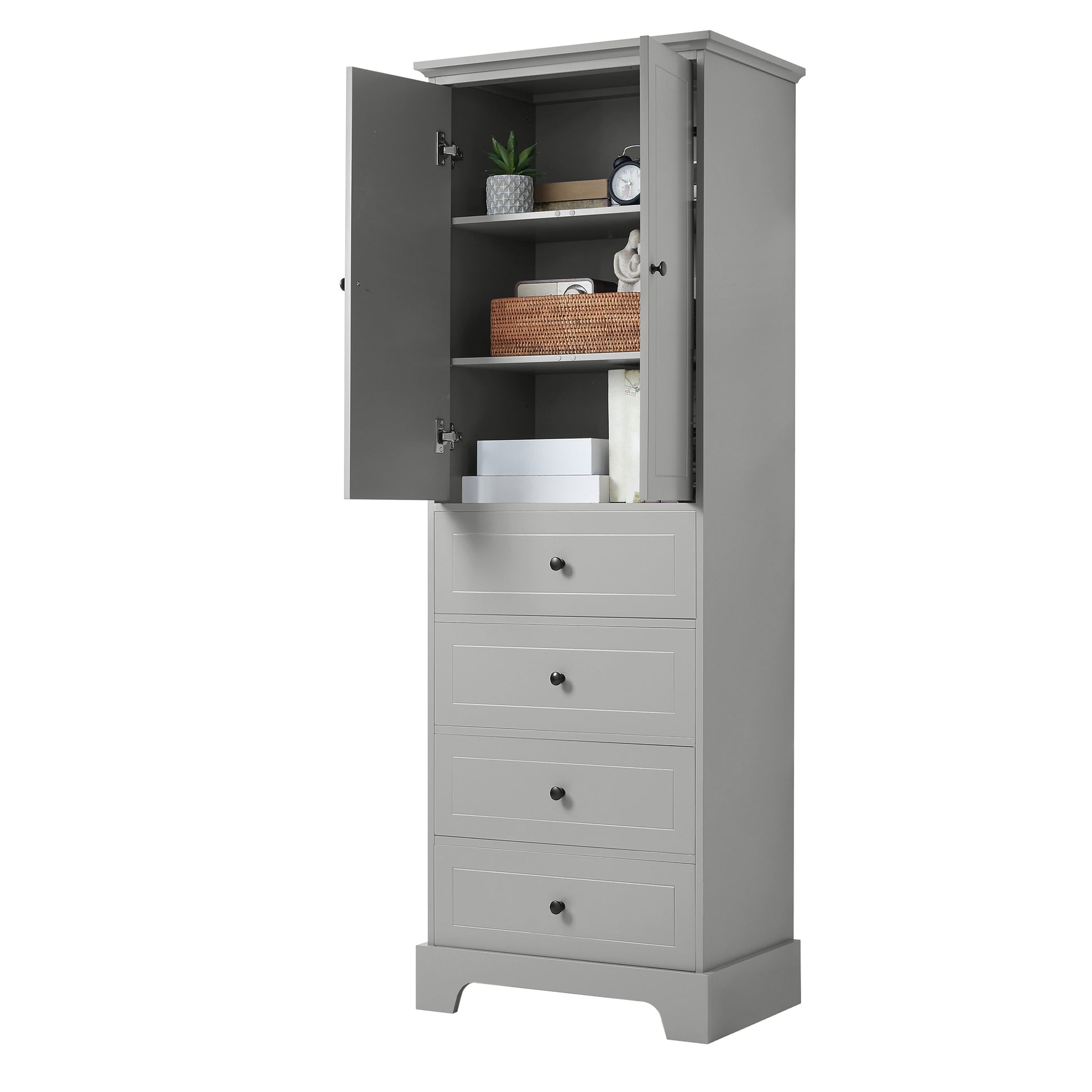 Storage Cabinet with 2 Doors and 4 Drawers for grey-mdf