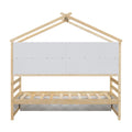 Twin House Bed With Roof Frame, Bedside Shelves,