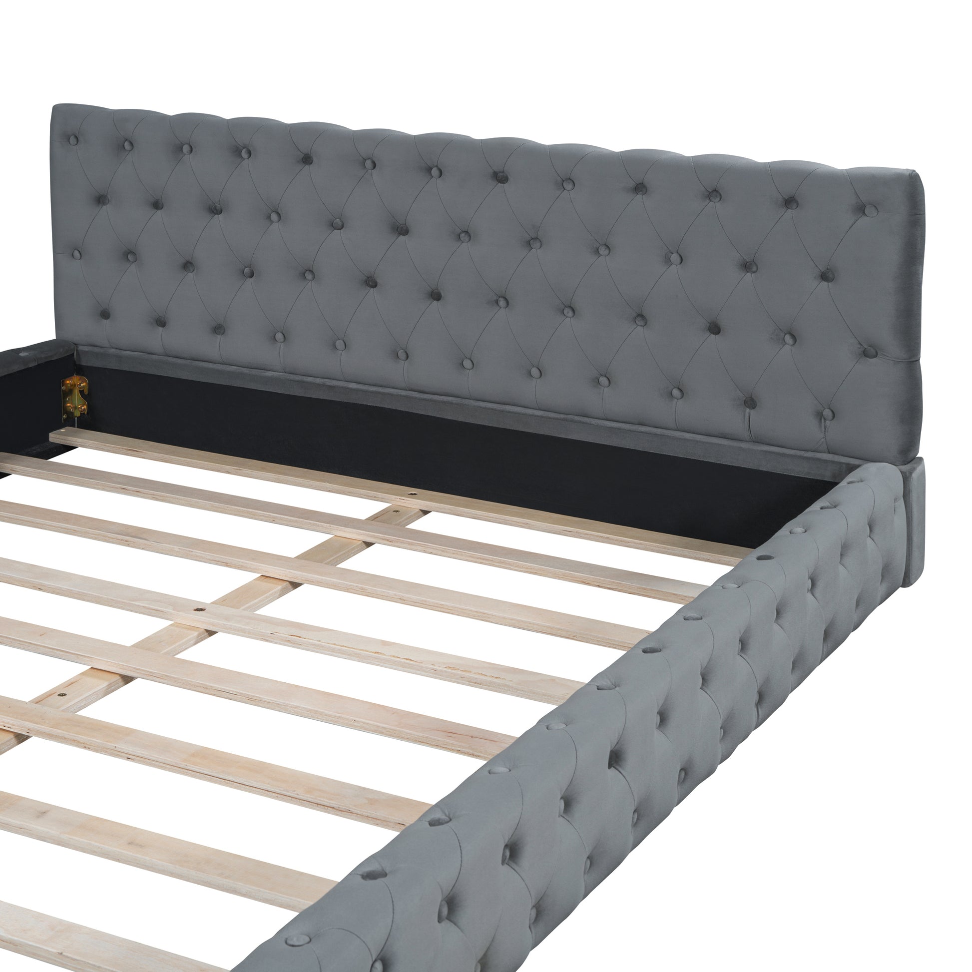 Queen Size Velvet Upholstered Platform Bed, With