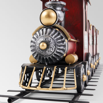 Dark Red Metal Train with Three Cars Decor