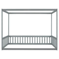 Full Size Canopy Frame Floor Bed With Fence -