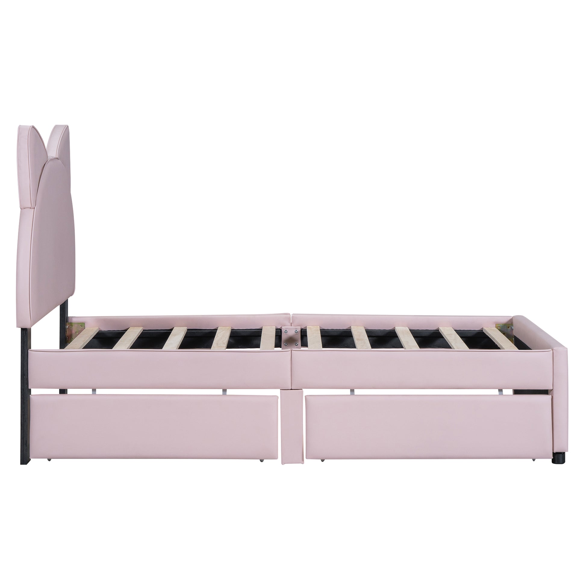 Twin Size Upholstered Platform Bed with Cartoon Ears box spring not