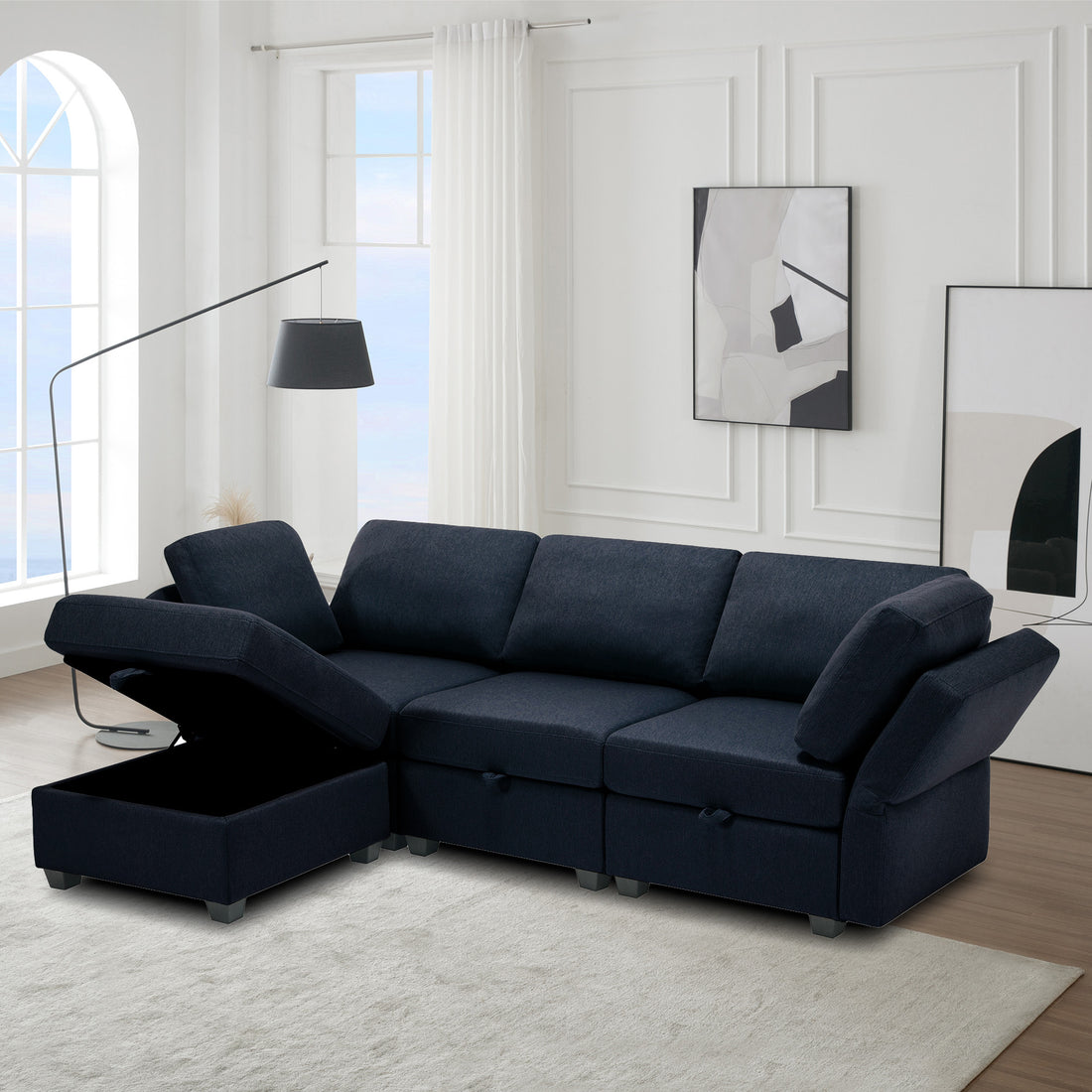 Convertible Sectional Sofa With Chaise, L Shaped