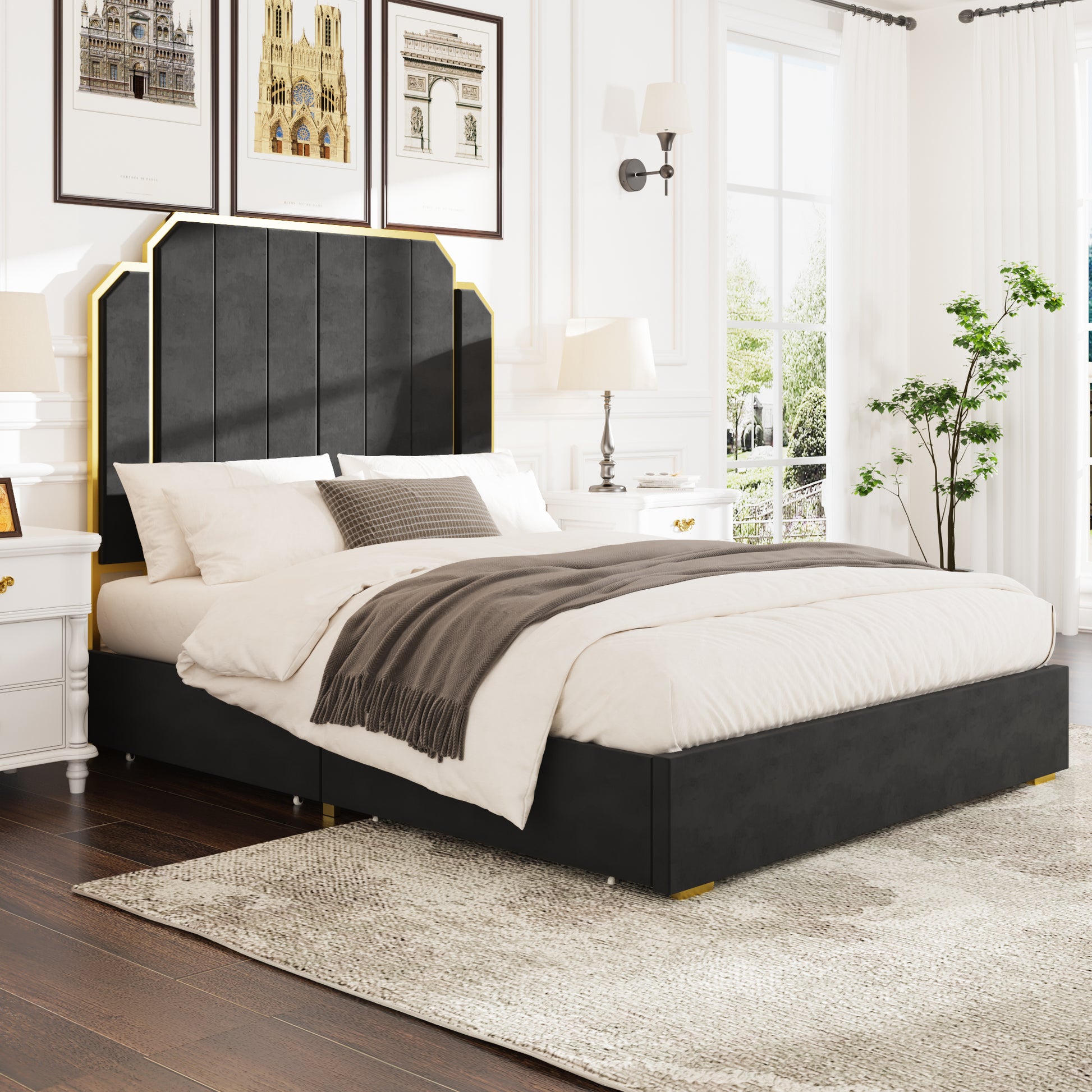 Queen Size Bed Frame And 59.06" Headboard,