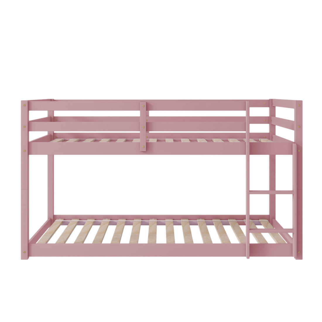 Twin Over Twin Floor Bunk Bed,Pink - Twin Pink