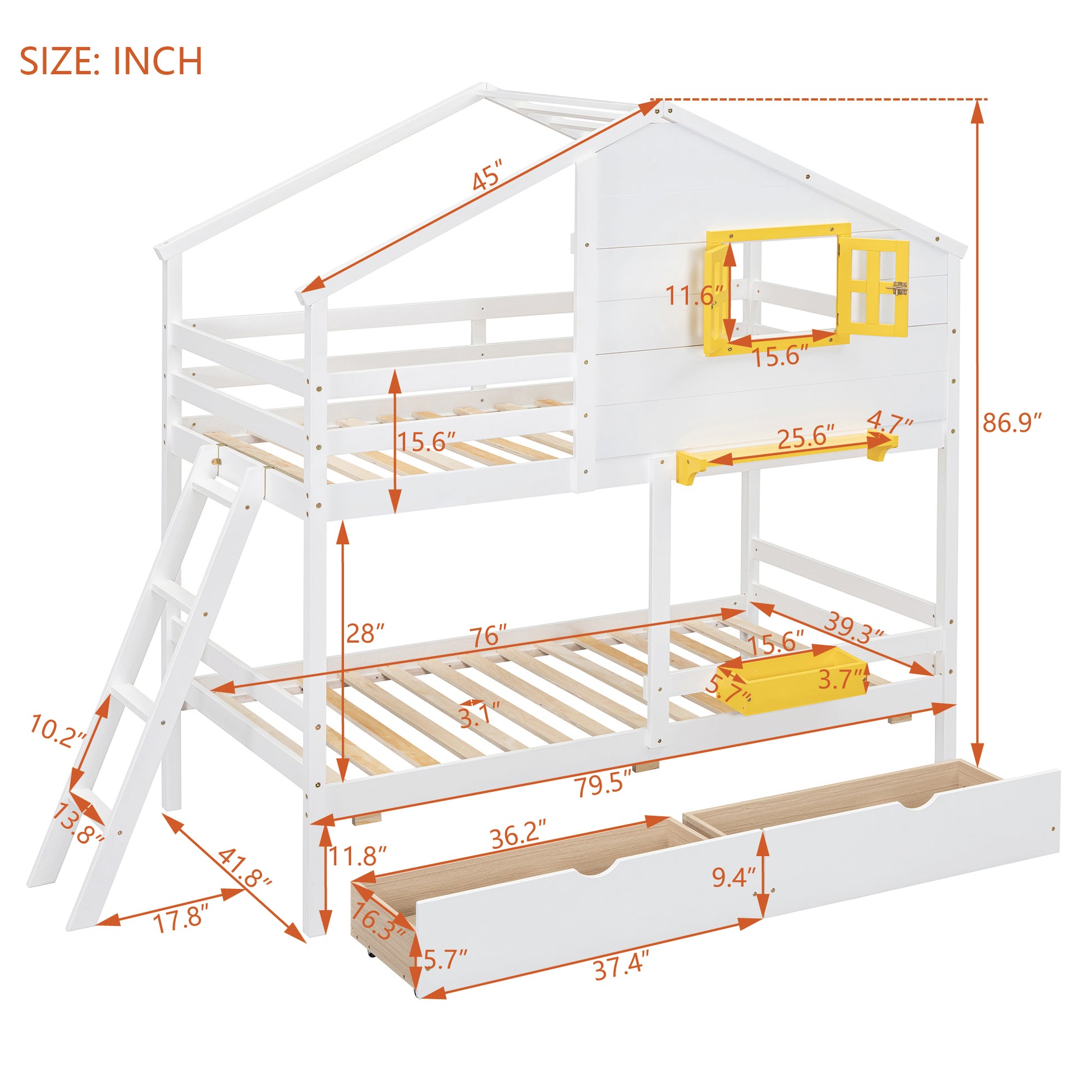 Twin Over Twin Bunk Bed With 2 Drawers, 1 Storage