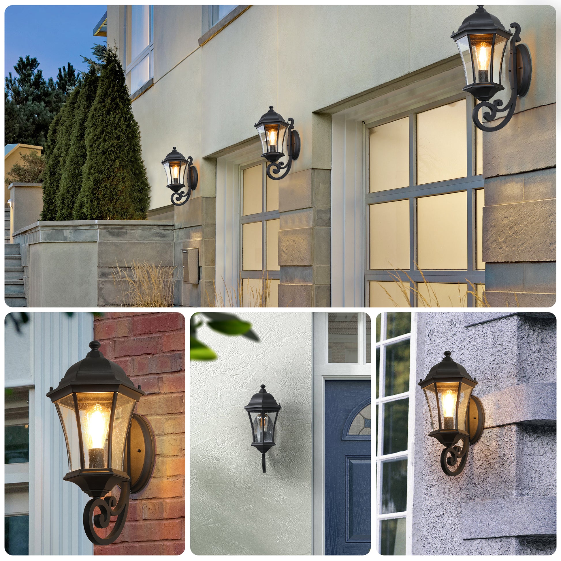 Outdoor Waterproof Glass Retro Wall Lamp black-traditional-glass-aluminium