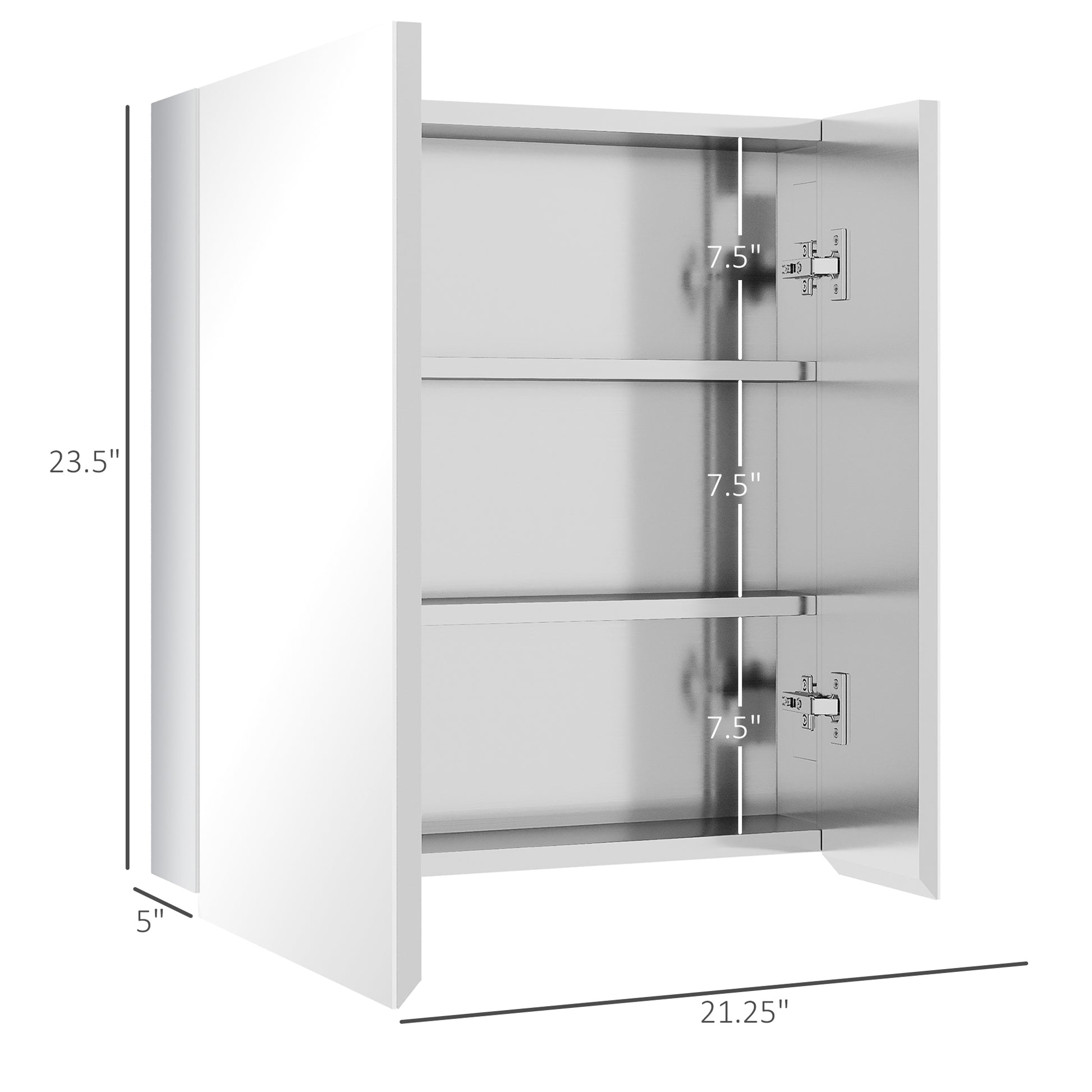 kleankin Bathroom Mirror with Storage Shelves silver-stainless steel