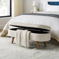 Ottoman Oval Storage Bench,Rubber Wood Legs Beige