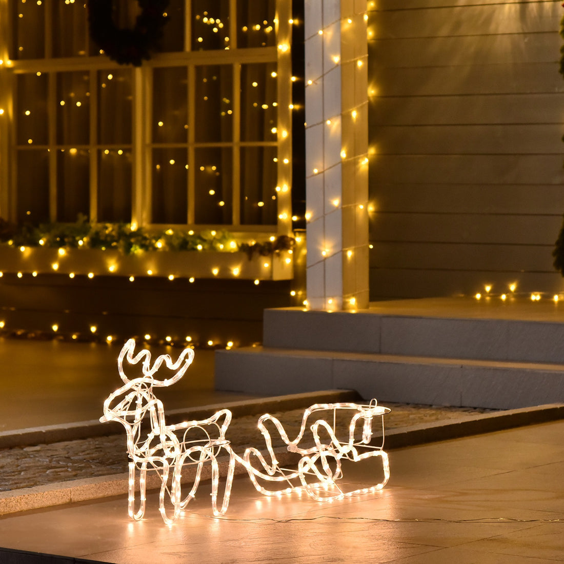 Outsunny 35" Led Reindeer Sleigh Outdoor
