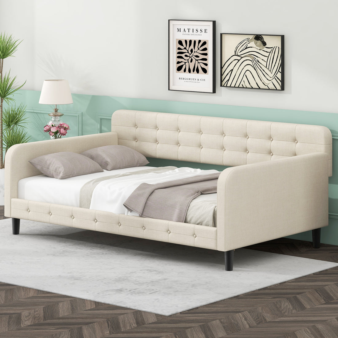 Twin Size Upholstered Tufted Daybed With 4