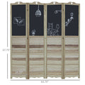 HOMCOM 4 Panel Folding Room Divider with Blackboard white-wood