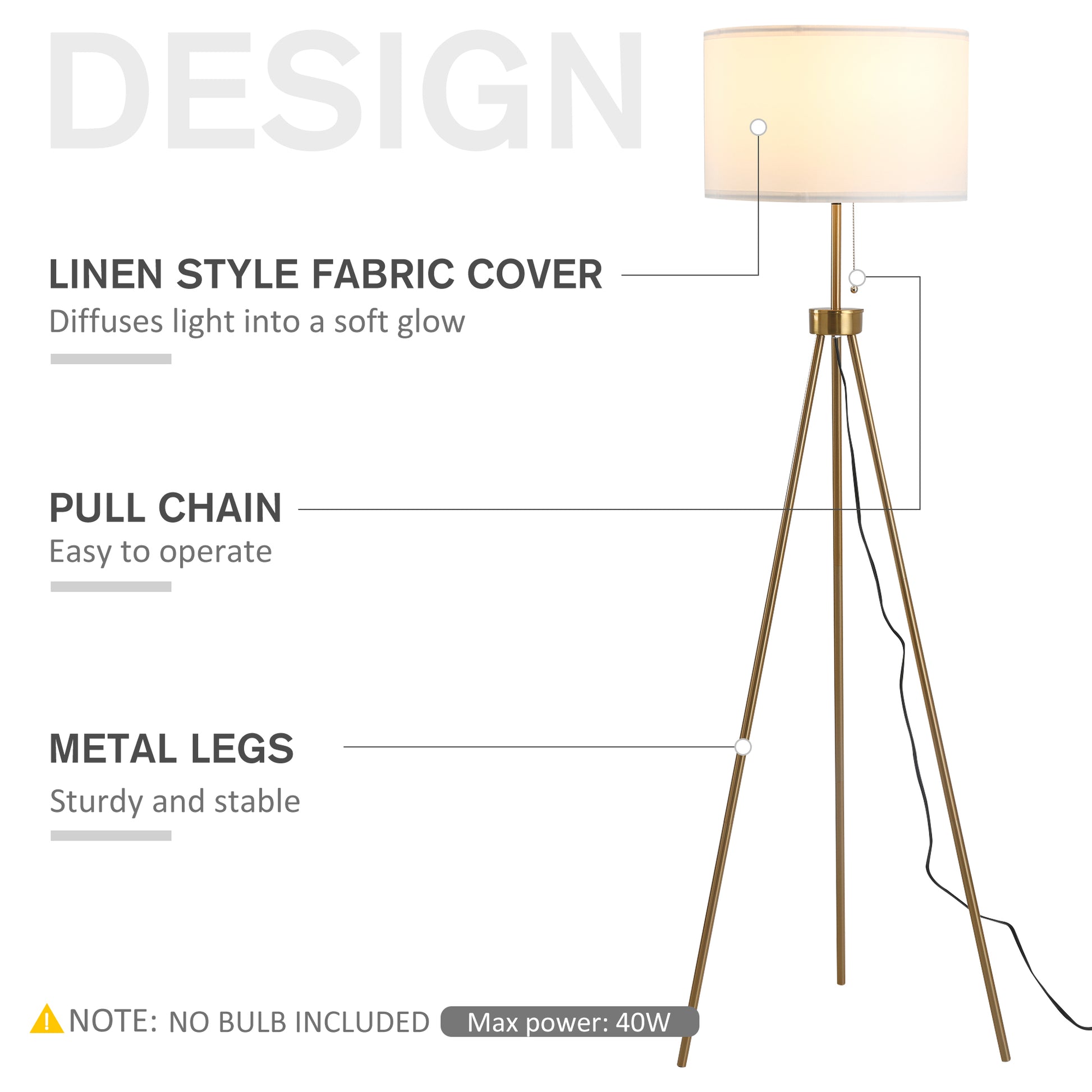 Homcom 59.75" Standing Floor Lamp Fabric