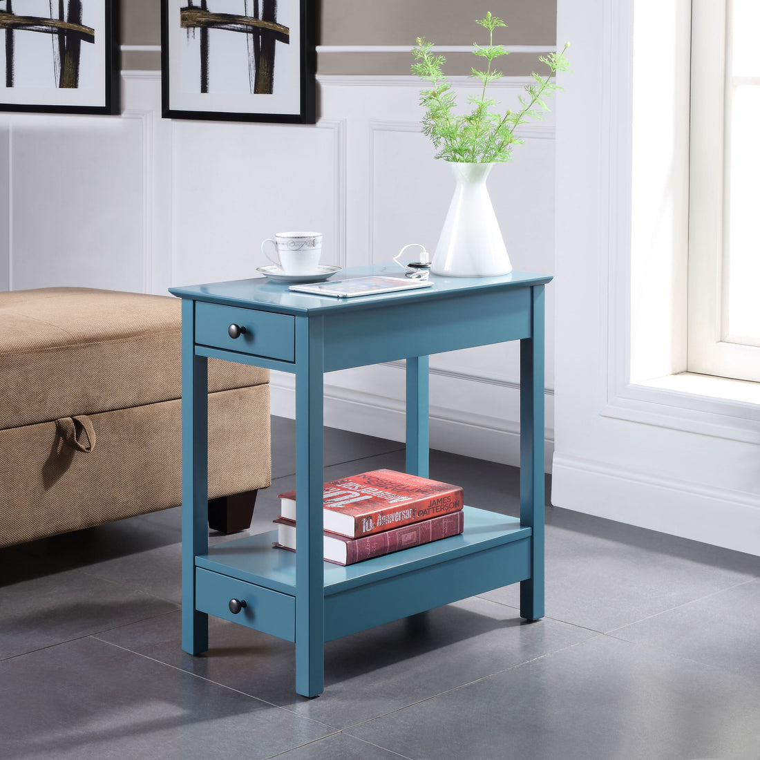 Teal Storage Accent Table With Usb - Teal Primary