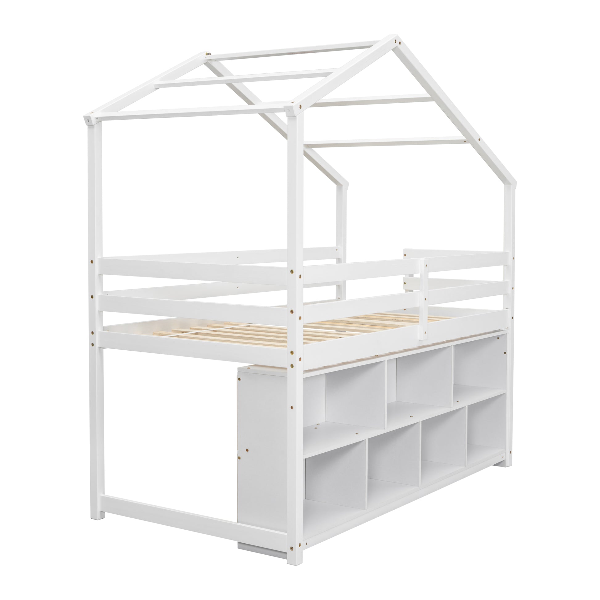 Twin House Loft Bed With Roof Frame, Under Bed -