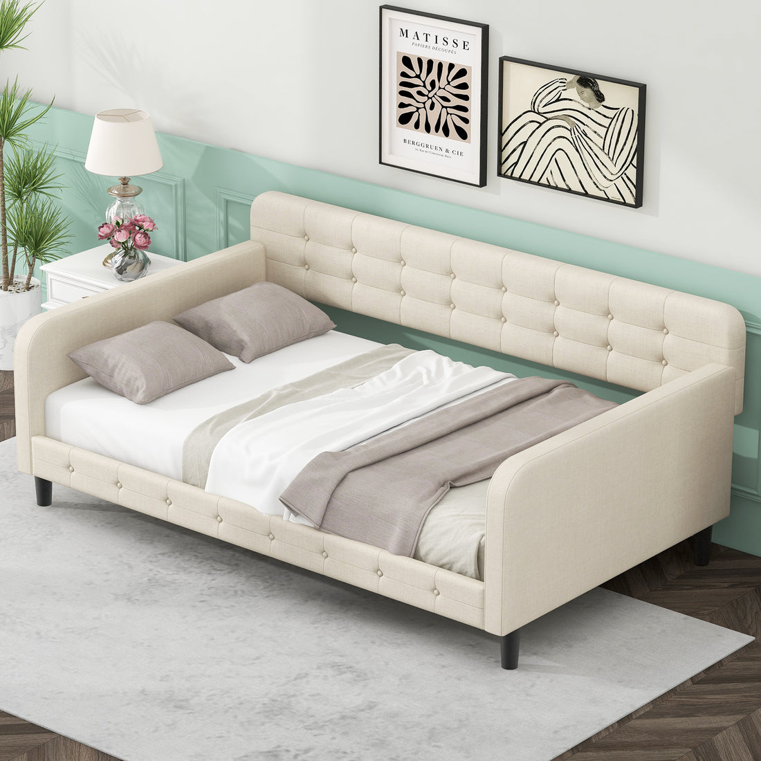 Twin Size Upholstered Tufted Daybed With 4