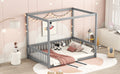 Full Size Canopy Frame Floor Bed With Fence -