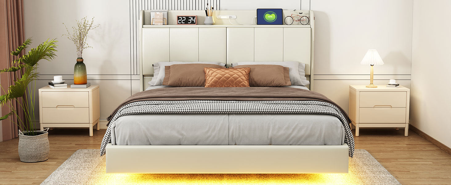 Queen Size Floating Bed Frame With Storage